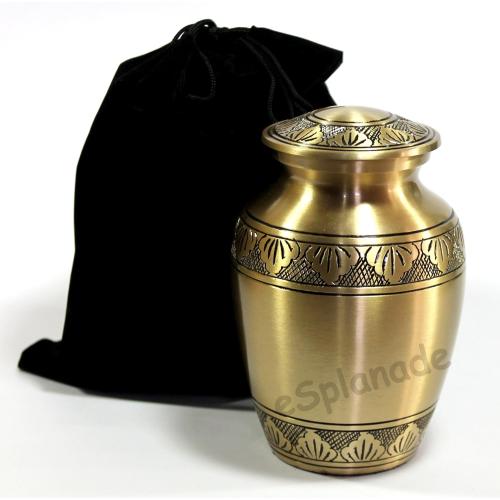 eSplanade Brass Cremation Urn Memorial Jar Pot Container | Medium Size Urn for Funeral Ashes Burial | Engraved Metal Urn | Bronze - 6 Inches