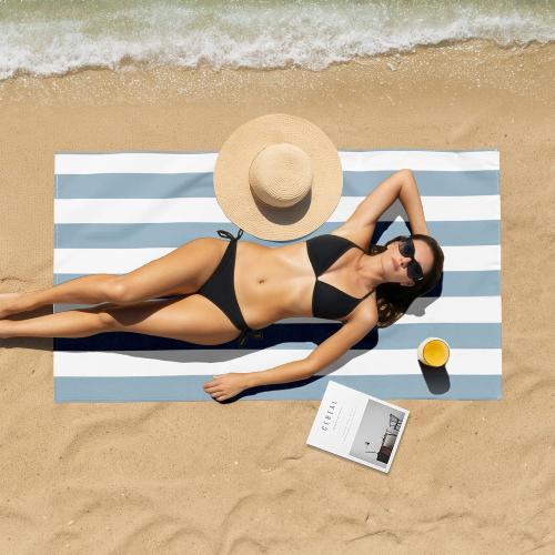 4 Pack Beach Towels Stripe Microfiber Beach Towel Sand Free Quick Dry Swim Pool Towels for Adult, 30'' x 60'' Lightweight Travel Bath Towel, Camping | Ultra-Portable, Multi-Functional, Blue
