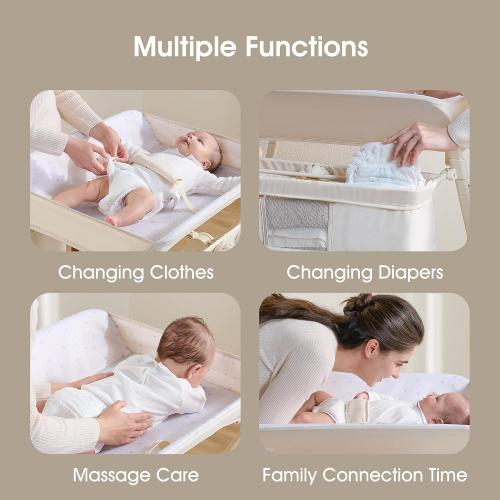 Maydolly Changing Table，Portable Diaper Changing Station, Foldable Baby Changing Table,Compact Nursery Diaper Changing Table for Baby，Adjustable Height，Mobile on Wheels (Beige)