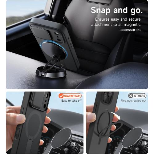 SURITCH for iPhone 17 Pro Case with Camera Control Cover, Camera Cover and Adjustable Kickstand, Compatible with MagSafe, Shockproof Bumper Protective Cases 6.3 Inch, Black