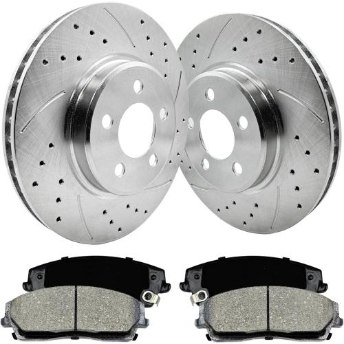 320mm Front Replacement Brake Rotors Kit for 2006-2023 Dodge Charger, 2009-2022 Challenger Drilled Slotted Brake Rotors & Ceramic Brake Pads (53022 D1056)