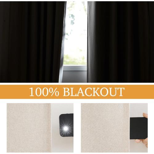 RYB HOME 3 in 1 Soundproof - Blackout - Insulation Linen Curtains, Noise Blocker Energy Saving Curtains for Bedroom Living Room Kids Nursery Studio Home Office, Taupe, W52 x L84 in, 2 Panels
