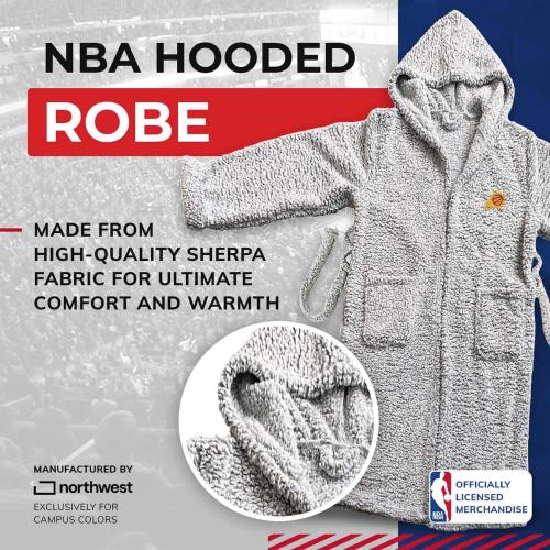 Northwest NBA Adult Plush Hooded Robe with Pockets - 100% Polyester Sherpa Blend - Machine Washable - Relaxation & Style (Phoenix Suns - Gray, One Size)