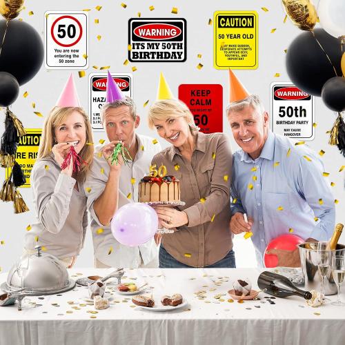 WERNNSAI 50th Birthday Party Decorations - 9PCS Wall Signs for Adults 50 Years Old Party Decor Yellow Caution Logos on Door Windows Yard Garden Sign Happy 50th Birthday Party Supplies