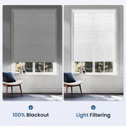 Grandekor No Tools No Drill Cordless Cellular Shades,39 W x 64 H,Blackout Honeycomb Blinds for Indoor Windows,UV Protection Privacy No Drill Blinds for Home,Door,White