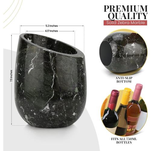 Gusto Nostro Marble Wine Chiller Bucket - 750ml Wine Bottle Cooler and Champagne Chiller for Party, Kitchen, Bar Cart Decor to Chill & Keep Bottles Cold with Unique Wine Lovers Gift Box (Black Zebra)