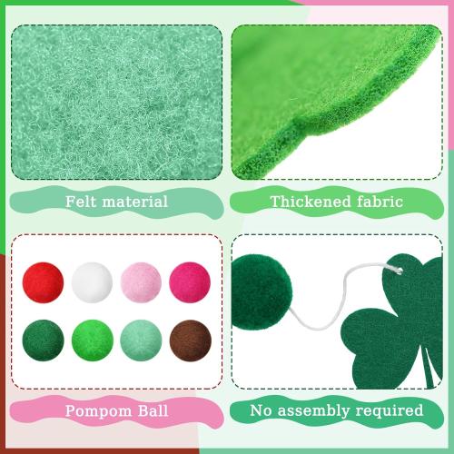 Moukeren 6 Pcs St. Patrick Day Banner 39 ft Felt Shamrock Garland Pre-Assembled Football Pom Pom Felt Banner Tailgate Party Decorations for Home Wall Mantle Office Anniversary Irish Holiday Decor