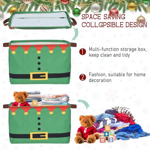 Bokon 3 Pack Christmas Storage Basket for Gifts Empty Collapsible Large Xmas Storage Bins Canvas Foldable Laundry Basket with Handle Clothes Containers for Office Home Bedroom(Santa Suit)
