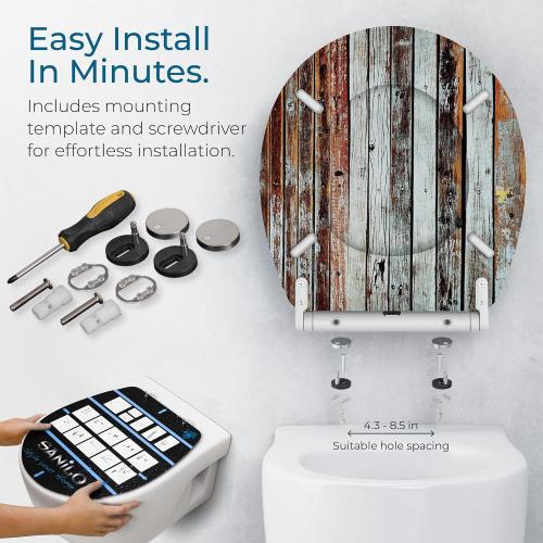 Sanilo Wooden Toilet Seat with Quick Release & Soft Close [ROUND] - Decorative & Slow Close Molded Wood Seat - With One Click for Easy Installation & Cleaning - With Adjustable Fit (Antique)
