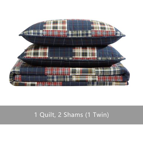 Eddie Bauer - Queen Quilt Set, Cotton Reversible Bedding with Matching Shams, Luxurious Bedding Set (Madrona Navy/Red, Queen)
