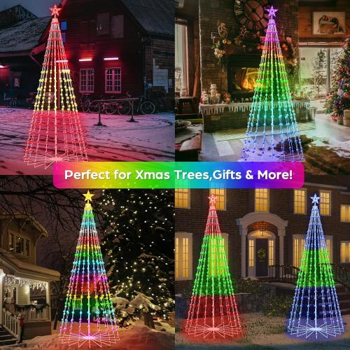 9FT Smart Christmas Tree Lights with Ball Ornaments, App & Remote Control, 316 RGB Color Changing LED Cone Tree Lights, Music Sync, Custom Light Show, Waterproof Decoration for Xmas, New Year, Parties
