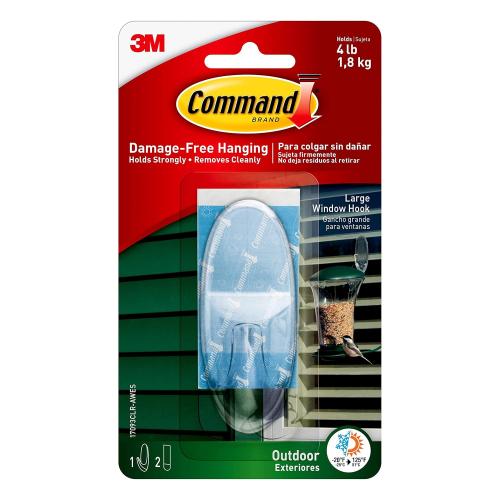 4 packs, Command Outdoor Large Window Hook, Clear, 1-Hook, 2-Strips, Decorate Damage-Free