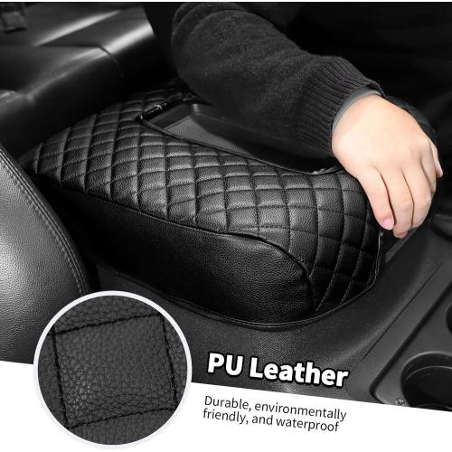 Jimen Car Center Console Cover Pad Fit for Chevy Silverado/Avalanche/Tahoe/Suburban 2007-2013, Leather Armrest Cover Fit for GMC Yukon 2007-2013 (Black)