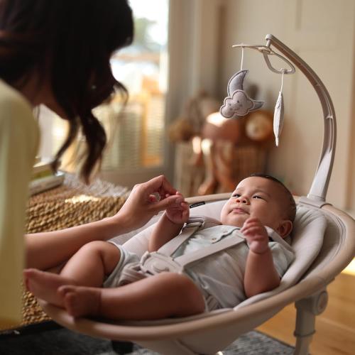 Maxi-Cosi Cassia Smart Baby Swing for Infants, Portable, Foldable Infant Swing with Music, 360 Rotation, 5 Speeds, 12 Melodies, EcoCare Fabric, Auto Motion Sensor, 2 Reclines, Classic Slate MAY HAVE MISSING ACCESSORIES PIECES