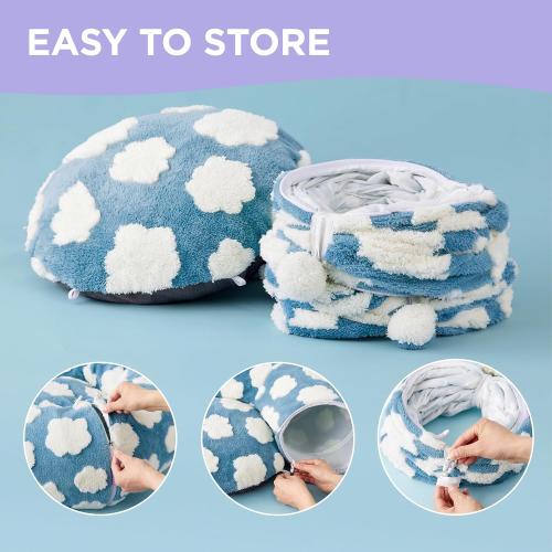 Lesure Cat Tunnel Bed for Indoor Cats - Cute Cat Donut Tunnel Toys for Small Large Cats with Washable Circle Cushion, Round Pet Peekaboo Cave Toy for Kitten/Puppy/Rabbit, Standard Cozy Clouds Blue