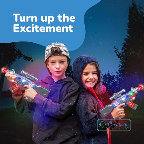 Silver ArtCreativity Light Up Space Gun Toy for Kids - 12.5 Inch Alien Blaster with Multicolor LEDs, Sound Effects, Batteries Included, Fun Halloween Costume Accessory and Party Toy
