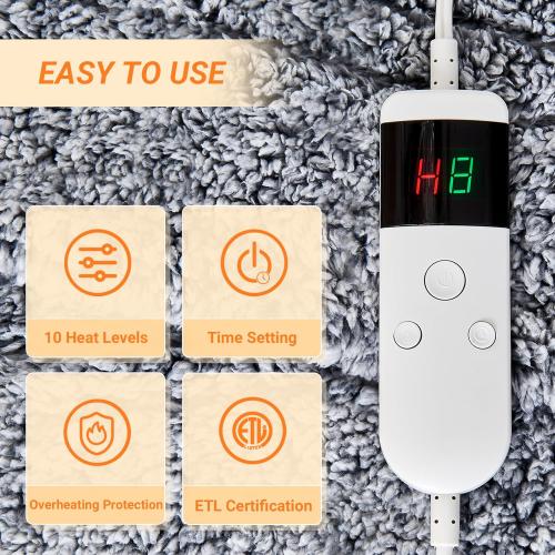 Heated Blanket Heated Throw, Electric Blanket 50x60 Heating Blanket with 8 Hours Auto Off 10 Fast Heating Levels Machine Washable Sherpa Heated Blanket with Overheating Protection
