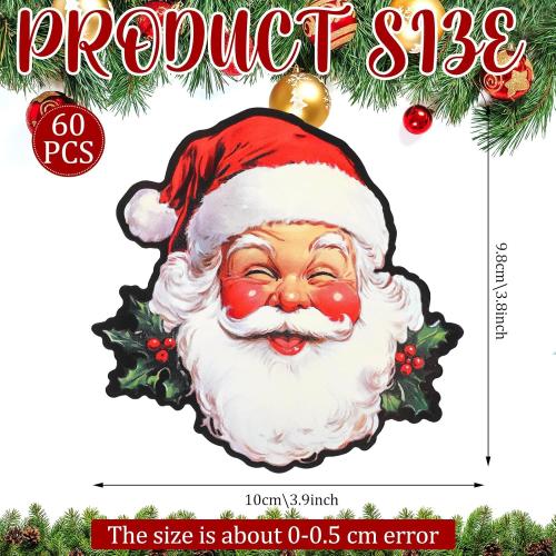60 Pcs Christmas Santa Claus Face Cutouts Decorations, 3.8 Inch Vintage Claus Paper Cut Outs Accent for Xmas Holiday Party Wall Window Home Decor Bulletin Board Decorations Classroom Crafts