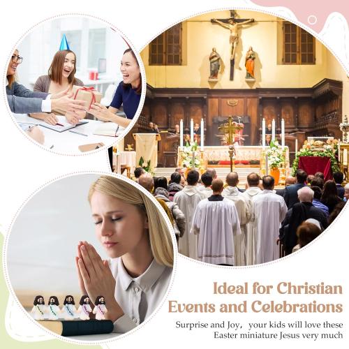 Bememo 100 Pcs Little Jesus Figures Jesus Loves You Original Design Pocket Rubber Little Figures to Hide and Seek Sunday Religious Party Share Easter Gifts(Macaron Colors)