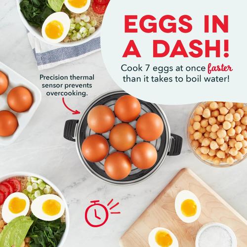 Dash Rapid Egg Cooker - Boiler, Poacher & Steamer - Includes Measuring & Recipe Guide - Dishwasher Safe - BPA Free - Holds 7 Eggs, Black