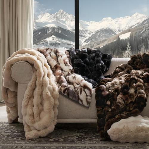 EverGrace Ultra Soft Luxury Fluffy Faux Rabbit Fur Throw Blanket, Thick Warm Bubble Throw for Bed, Cozy Plush Reversible Blankets for Couch, Chair, Sofa, Mocha Brown, 50x60 Inches