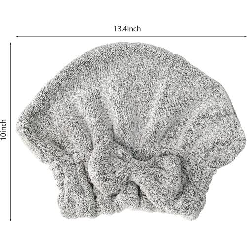 Microfiber Hair Towel Wrap, Soft Absorbent & Quick Drying Cap Set for Curly Thick Hair, Women & Girls - 2 Pcs (Stripe & Gray)