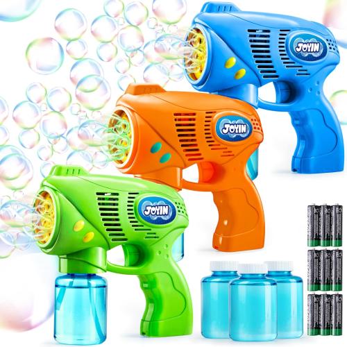 JOYIN 3 Bubble Guns Kit with 3 Solutions for Kids, Bubble Blaster for Summer Toy, Party Favors, Birthday, Outdoor & Indoor Activity, Birthday Gift