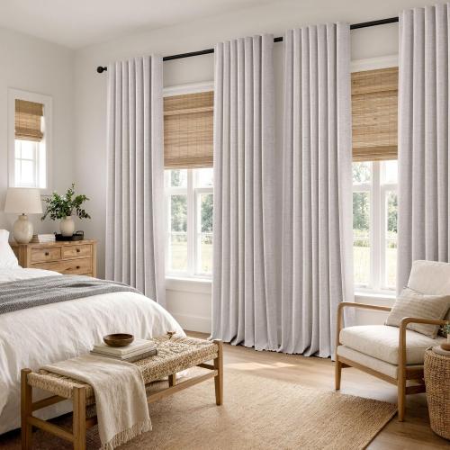 MIULEE 100% Blackout Linen Curtains for Bedroom 42 x 84 Inch Ivory 2 Panels | Thermal Insulated, Room Darkening Drapes for Living Room, Back Tab Rod Pocket Pinch Pleated, Solid Luxury Decor