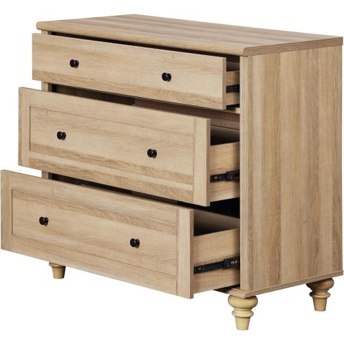 WAMPAT Dresser for Bedroom with 3 Drawers, Oak Kids Dressers with Wide Chest of Drawers, Mid Century Modern Wooden Closet Storage Organizer, Small Dressers for Nursery, Hallway, Living Room