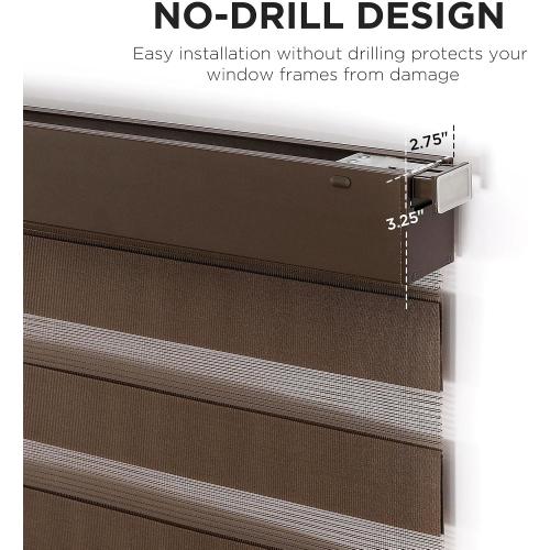 Joydeco No Drill Zebra Blinds for Windows, Cordless Day & Night Dual Sheer Roller Shades, Easy Installation, Free-Stop Lift System, Light Filtering Privacy Blinds for Home(Coffee,35 W x 75 H)