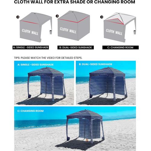 Beach Cabanas for Sand, Portable Beach Canopy with Sandbags for Family | 6' x 6'- 8' x 8'Size, 3-6 Person, Detachable Side Wall, UPF 50 , Wind-Resistant, Storage Pockets, Easy Set Up, Roof Vent