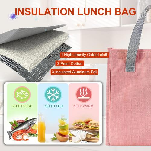 Mziart Minimalist Lunch Bag Pink Cute Small Insulated Lunch Box for Women