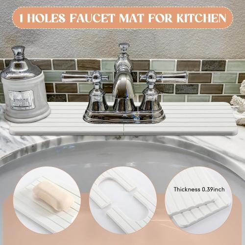 an Oval Hole White Faucet Mat for Kitchen Sink 17.32 x 4.6 Kitchen Faucet Absorbent Mat Diatomite Splash Guard for Sink Quick Drying Stone Drip Catcher for Bathroom Counter