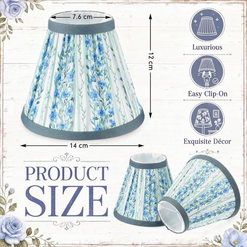 Zhengmy 6 Pcs Pleated Chandelier Lamp Shades, Blue Floral Stripe