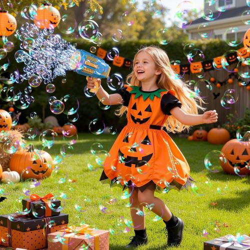 Bomoco Automatic Bubble Gun for Kids Light Up Outdoor Toy, 30 Holes Blue | Large Output, Includes Bubble Solution, Toys for Girls Boys 3-12Y, Outdoor Fun, Birthday Wedding Party Favors No Dip‼️missing 1 bottle‼️