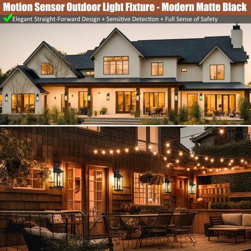 18 Inch Motion Sensor Outdoor Lights 2-Pack, Large Black Dusk to Dawn Outdoor Porch Lights for House IP65 Waterproof Exterior Lighting Fixtures for Front Door Garage Lantern Sconces