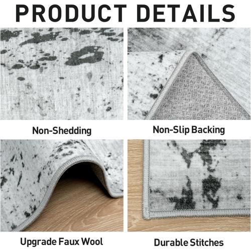 8x10 Area Rugs Washable Rug: Modern Abstract Living Room Rug Soft Anti-Skid Thin Carpet Indoor Floor Non-Shedding Carpets for Bedroom Dining Room Farmhouse Nursery Home Office Black White Grey