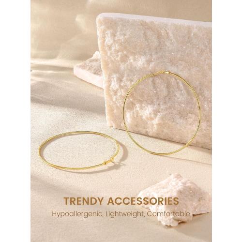 KeyStyle Gold Hoop Earrings for Women, Stainless Steel Hoops Earring Lightweight Loops, 2 mm Thick Hypoallergenic Circle Endless Thin Hoop (30 mm,50 mm,70 mm,100 mm)