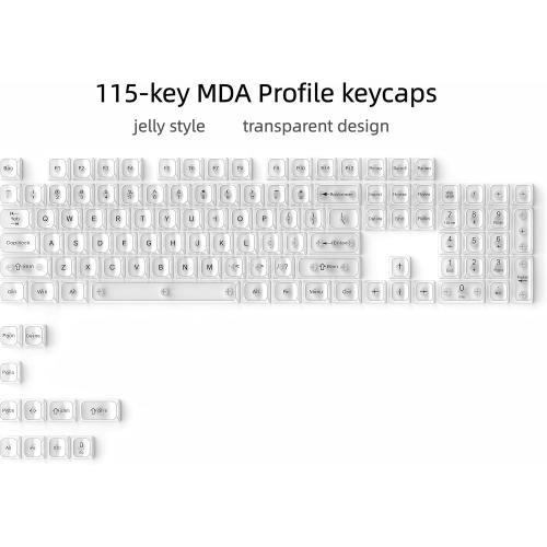 dagaladoo White Clear keycaps,Transparent keycaps 60 75 100 Percent,Ceramic Jelly Key caps Set,Shine Through Key caps,MDA Profile Keyboard Key Cap for Mx Switches Mechanical Keyboard