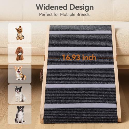 Dog Ramp for Bed, Wooden Dog Ramp for Couch with 4 Adjustable Heights, Anti-Slip Carpet & Wider Walkway, Foldable Pet Ramp for Sofa, Bed, Car, Supports Up to 200 Lbs