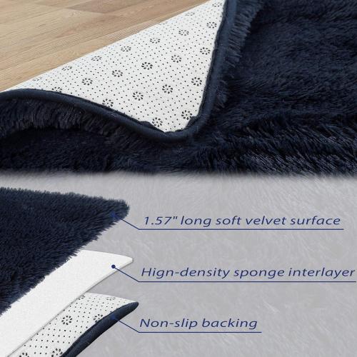 Runner Rug for Bedroom Living Room 2x6 Feet, Shag Fluffy Area Rugs Soft Plush Carpet Thick Long Fur Rug for Hallway Beside Kids Nursery Room Home Decor Mats, Dark Navy