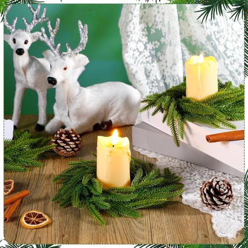 Dingion 12 Pcs Christmas Norfolk Pine Candle Ring Wreaths 6 Inch Small Christmas Wreath Garland Artificial Green Pine Ornaments Xmas Table Centerpiece for Wedding Farmhouse Home Cabinets Window Decor