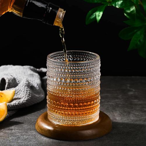 ZMOWIPDL Vintage Glassware Drinking Glasses Set of 12,Clear 12oz & 15oz Hobnail Glass Cups,Embossed Water Tumbler,for Beer,Cocktail,Whiskey,Juice and Various Mixed Drinks- 1 Cleaning Brush