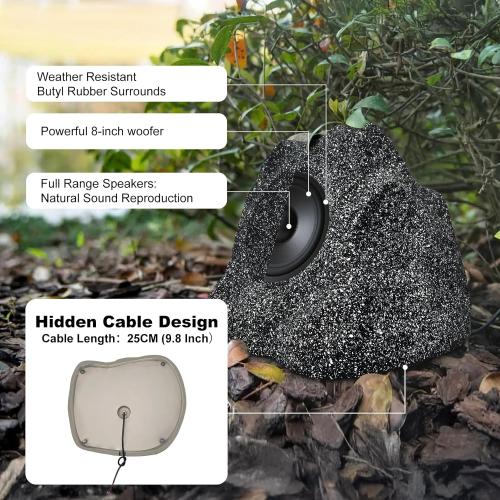 Herdio 8 Outdoor Rock Passive Speakers 600 Watt,IPX7 Waterproof,Hardwired, for Pool,Garden,Deck,Outdoor Activities (Black,Pair)