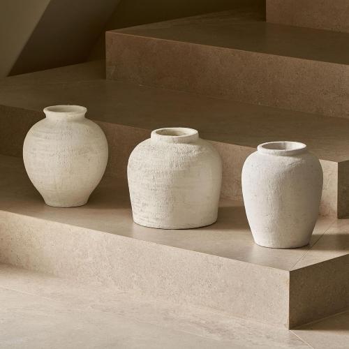 LB2 White Ceramic Large Vase, 11 Tall Zen Style, Terra Cotta Pitcher, Distressed Farmhouse Decor, Pottery Decorative Flower for Home Decor (B - White 11)