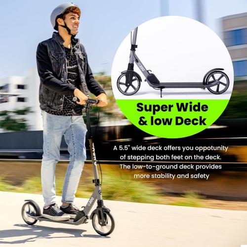 AERO MOBILITY Kick Scooter for Kids 6 , Teens & Adults | Light Up Wheels, Hand Brake, Rubber Deck Mat & Shock Absorption | Foldable & Height Adjustable