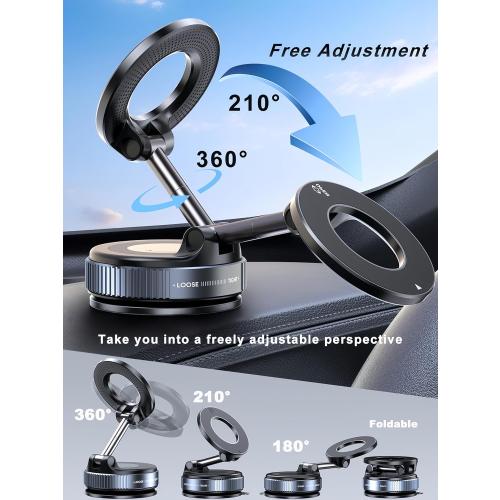 Upgraded 360° Nano Gel Vacuum Magnetic Phone Holder, 108 LBS Heavy Duty Suction Cup Phone Mount for Car Dashboard & Windshield, 3000gf MagSafe Compatible with iPhone 17/16 Pro Max