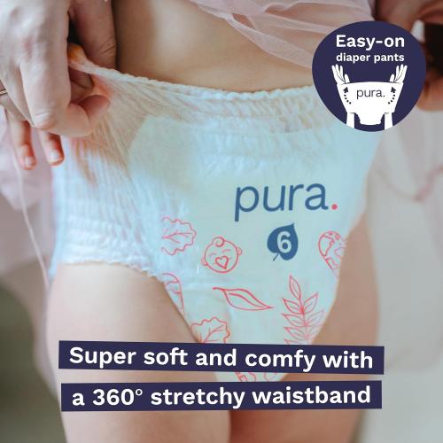 Pura Hypoallergenic Diaper Pants Size 8 (41  lbs) Overnight, up to 12 Hours Leak Protection, Suitable for Sensitive Skin, Totally Chlorine Free, Soft Organic Cotton, 3 Packs of 15 (45 Pull Up Pants)