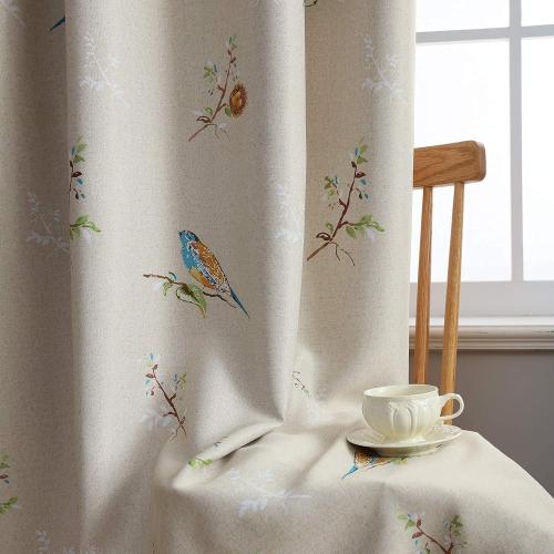 Double Sided Patterned Birds Blackout Curtains for Bedroom 84 Inches Long 2 Panels Thermal Insulated Farmhouse Taupe Window Drapes for Living Room