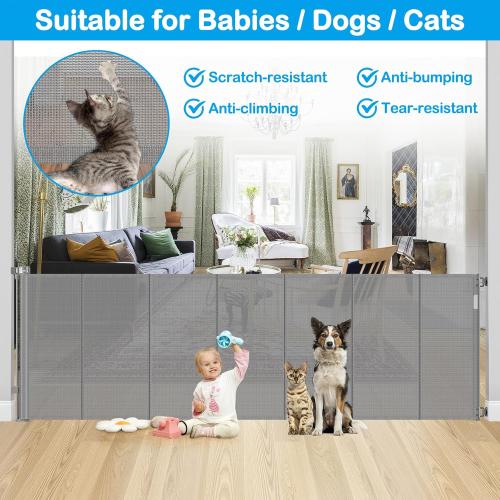 Reinforced 42 Extra Tall X 120 Extra Wide Retractable Dog Gate for Doorways Wide Pet Gate Indoor Prevent Kid/Pet Jumping Over Tall Retractable Baby Gates for Dogs Outdoor Dog Gates for Doorways,Gray
